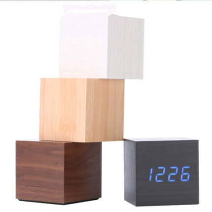 Multicolor Sounds Control Wooden Clock Modern Digital LED Desk Alarm Clock Thermometer Timer Black Red-garmade.com