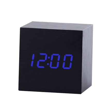 Multicolor Sounds Control Wooden Clock Modern Digital LED Desk Alarm Clock Thermometer Timer Black Blue-garmade.com