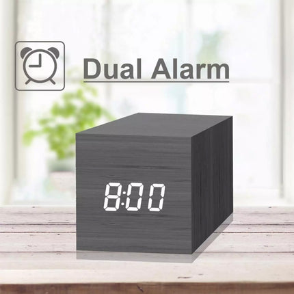 Multicolor Sounds Control Wooden Clock Modern Digital LED Desk Alarm Clock Thermometer Timer Black Green-garmade.com