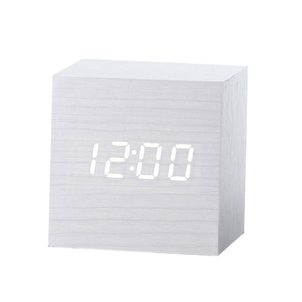 Multicolor Sounds Control Wooden Clock Modern Digital LED Desk Alarm Clock Thermometer Timer White Wood-garmade.com