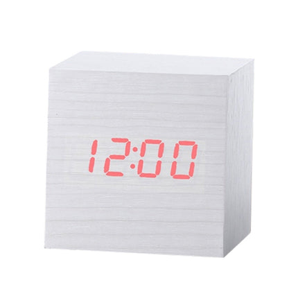 Multicolor Sounds Control Wooden Clock Modern Digital LED Desk Alarm Clock Thermometer Timer White Red-garmade.com