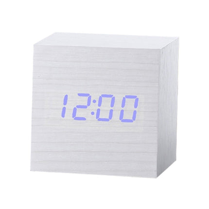 Multicolor Sounds Control Wooden Clock Modern Digital LED Desk Alarm Clock Thermometer Timer White Blue-garmade.com