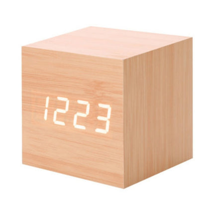 Multicolor Sounds Control Wooden Clock Modern Digital LED Desk Alarm Clock Thermometer Timer Wooden White-garmade.com