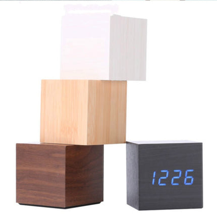 Multicolor Sounds Control Wooden Clock Modern Digital LED Desk Alarm Clock Thermometer Timer Wooden White-garmade.com