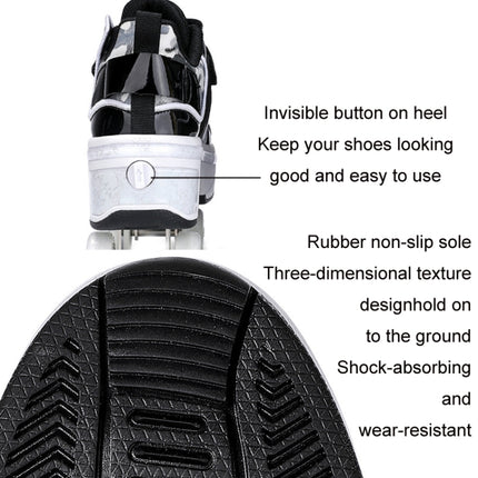 DF03 Children Walking Shoes Four-wheel Retractable Roller Skates, Size:33(Leather Black)-garmade.com
