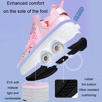 DF03 Children Walking Shoes Four-wheel Retractable Roller Skates, Size:40(Leather Black)-garmade.com