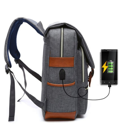 203 Outdoor Travel Shoulders Bag Computer Backpack with External USB Charging Port(Light Grey)-garmade.com