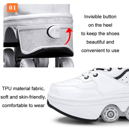 DF06 Walking Shoes Four-wheel Retractable Roller Skates, Size:38(Black)-garmade.com