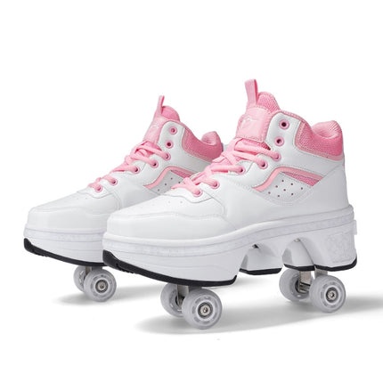 DF06 Walking Shoes Four-wheel Retractable Roller Skates, Size:37(Ivory Pink)-garmade.com