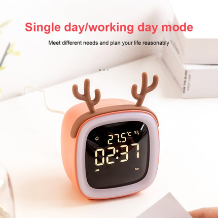 Cartoon Deer Shape Children Snooze Multifunctional USB Rechargeable Student LED Alarm Clock(Orange)-garmade.com