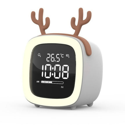 Cartoon Deer Shape Children Snooze Multifunctional USB Rechargeable Student LED Alarm Clock(Gray)-garmade.com