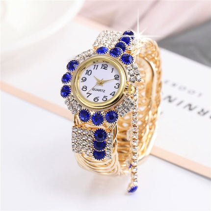 Ladies Bracelet Watch Quartz Watch Personality Wild Watch with Diamonds Pendant(Blue)-garmade.com