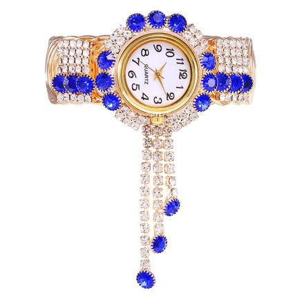 Ladies Bracelet Watch Quartz Watch Personality Wild Watch with Diamonds Pendant(Blue)-garmade.com