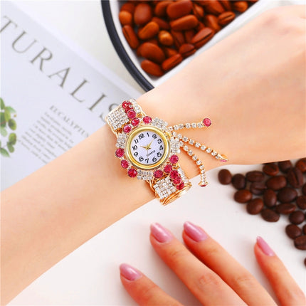Ladies Bracelet Watch Quartz Watch Personality Wild Watch with Diamonds Pendant(Pink)-garmade.com