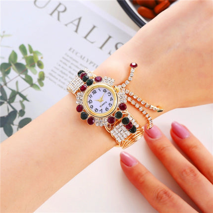 Ladies Bracelet Watch Quartz Watch Personality Wild Watch with Diamonds Pendant(Indian)-garmade.com