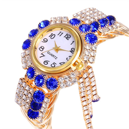 Ladies Bracelet Watch Quartz Watch Personality Wild Watch with Diamonds Pendant(Blue)-garmade.com