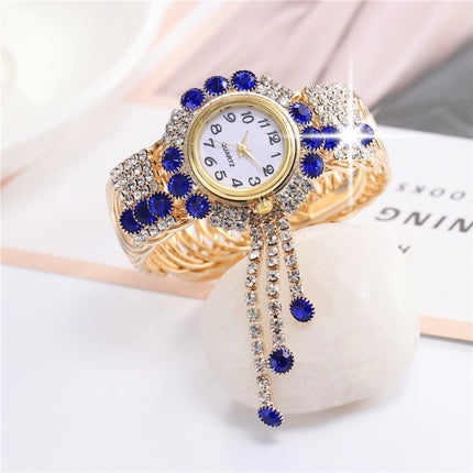 Ladies Bracelet Watch Quartz Watch Personality Wild Watch with Diamonds Pendant(Blue)-garmade.com