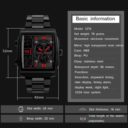 SKMEI 1274 Men Fashion Electronic Watch Multifunctional Outdoor Sports Watch(Black)-garmade.com