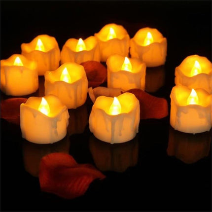 12 PCS/Box LED Candle Electronic Tea Wax Simulation Tears Electronic Candle Light Wedding Decoration Candle Light(Yellow Flash)-garmade.com