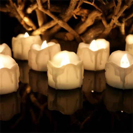 12 PCS/Box LED Candle Electronic Tea Wax Simulation Tears Electronic Candle Light Wedding Decoration Candle Light(Warm White)-garmade.com
