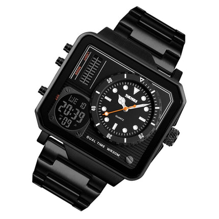 SKMEI 1392 Multi-Function Outdoor Sports Watch Business Double Display Waterproof Electronic Watch(Black)-garmade.com