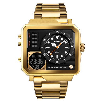 SKMEI 1392 Multi-Function Outdoor Sports Watch Business Double Display Waterproof Electronic Watch(Golden)-garmade.com