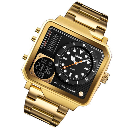 SKMEI 1392 Multi-Function Outdoor Sports Watch Business Double Display Waterproof Electronic Watch(Golden)-garmade.com