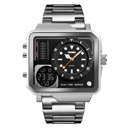 SKMEI 1392 Multi-Function Outdoor Sports Watch Business Double Display Waterproof Electronic Watch(Silver)-garmade.com