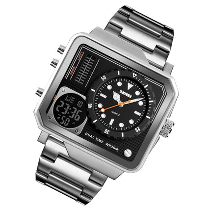 SKMEI 1392 Multi-Function Outdoor Sports Watch Business Double Display Waterproof Electronic Watch(Silver)-garmade.com