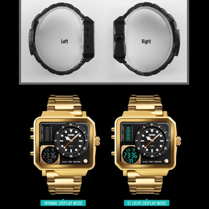 SKMEI 1392 Multi-Function Outdoor Sports Watch Business Double Display Waterproof Electronic Watch(Golden)-garmade.com