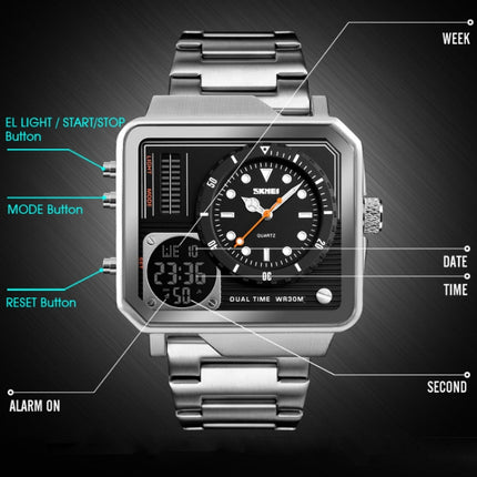 SKMEI 1392 Multi-Function Outdoor Sports Watch Business Double Display Waterproof Electronic Watch(Silver)-garmade.com