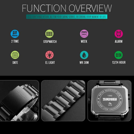 SKMEI 1392 Multi-Function Outdoor Sports Watch Business Double Display Waterproof Electronic Watch(Black)-garmade.com