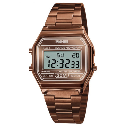 SKMEI 1123 Men Business Lightweight Watch Waterproof Steel Band Electronic Watch (Coffee Gold)-garmade.com