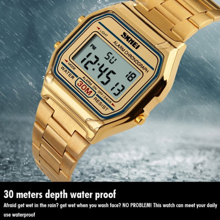 SKMEI 1123 Men Business Lightweight Watch Waterproof Steel Band Electronic Watch (Coffee Gold)-garmade.com