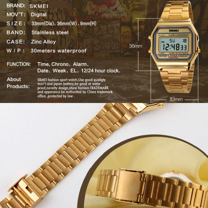 SKMEI 1123 Men Business Lightweight Watch Waterproof Steel Band Electronic Watch (Coffee Gold)-garmade.com