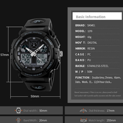 SKMEI 1270 Men Waterproof Dual Display Digital Watch Outdoor Sports Watch(Gray)-garmade.com