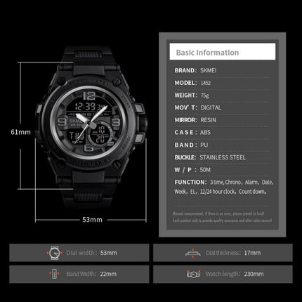 SKMEI 1452 Outdoor Sports Electronic Watch Multifunctional Waterproof Watch(ArmyGreen)-garmade.com