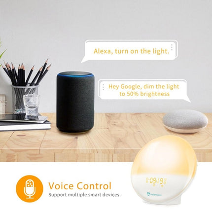 Alexa Voice-Activated Electronic Alarm Clock Sunrise Wake Up Night Light Support Smart APP Control, UK Plug(White)-garmade.com