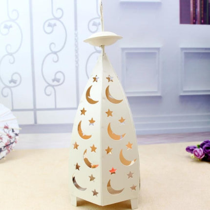 Iron Night Light Rural Retro Wind Light Candlestick Decoration(White)-garmade.com