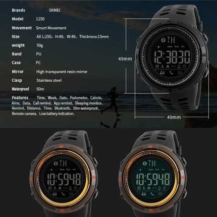 SKMEI 1250 Men Outdoor Waterproof Sports Digital Watch Multi-Function Watch(Coffee/Gold)-garmade.com