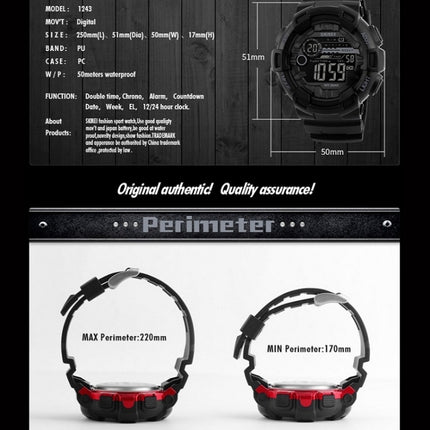 SKMEI 1243 Men Sports Watch Outdoor Waterproof Digital Watch(Black)-garmade.com