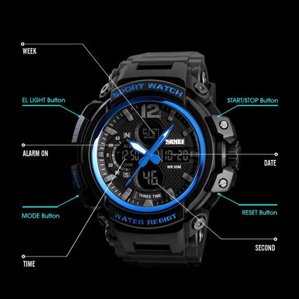 SKMEI 1343 Men Outdoor Sports Waterproof Watch Student Digital Watch(Blue Black )-garmade.com