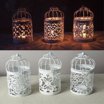 Antique Creative Bird Cage Candlestick Wrought Iron Ornaments Hollow Flower Pattern Home Decoration Crafts(E)-garmade.com