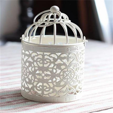 Antique Creative Bird Cage Candlestick Wrought Iron Ornaments Hollow Flower Pattern Home Decoration Crafts(A)-garmade.com