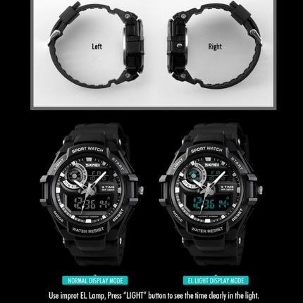 SKMEI 1357 Mens Multifunctional Sports Digital Watch Student Waterproof Watch(Black)-garmade.com
