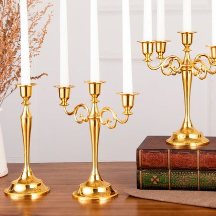 Retro Candlestick Home Decoration Living Room Cafe Theme Restaurant Jewelry Candlelight Dinner Props Gifts, Style:Gold-3 Arms-garmade.com