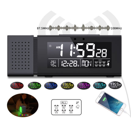 TS-P30 Multifunctional Night Light Alarm Digital Clock with FM Radio & Temperature / Humidity Display & IR Sensor Function(Black)-garmade.com