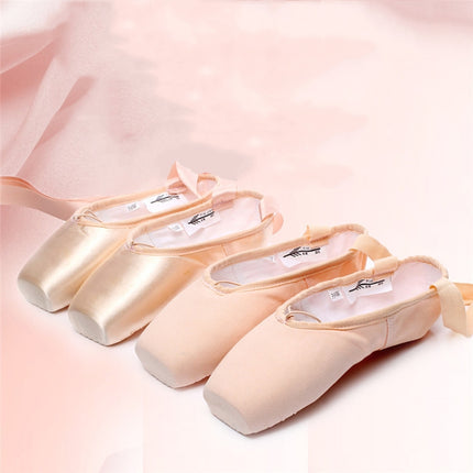 Ballet Lace Pointe Shoes Professional Flat Dance Shoes, Size: 34(Satin + Silicone Case)-garmade.com