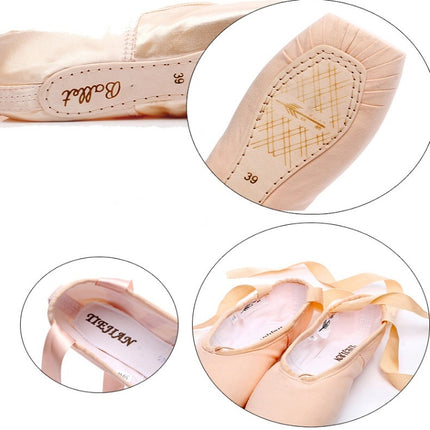 Ballet Lace Pointe Shoes Professional Flat Dance Shoes, Size: 39(Red)-garmade.com