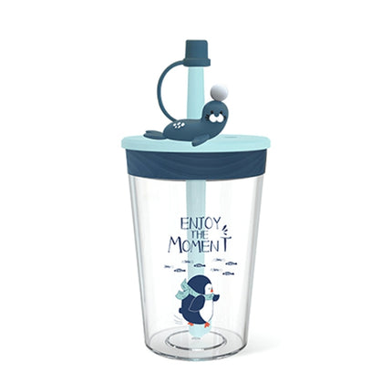 Children Cartoon Marine Animal Straw Drinking Cup Safe And Environmentally Friendly Plastic Drinking Cup(Navy Blue)-garmade.com